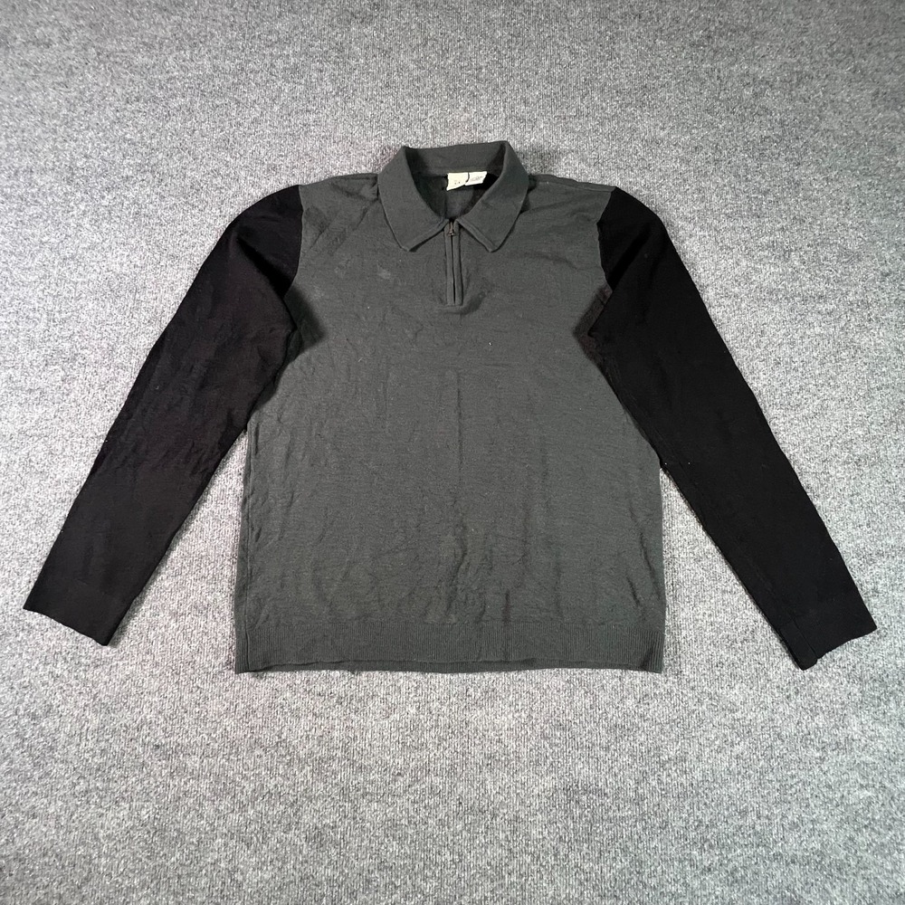 Armani Exchange AX Polo Sweater Mens XL Gray Black Lambswool 1/4 Zip Minimalist